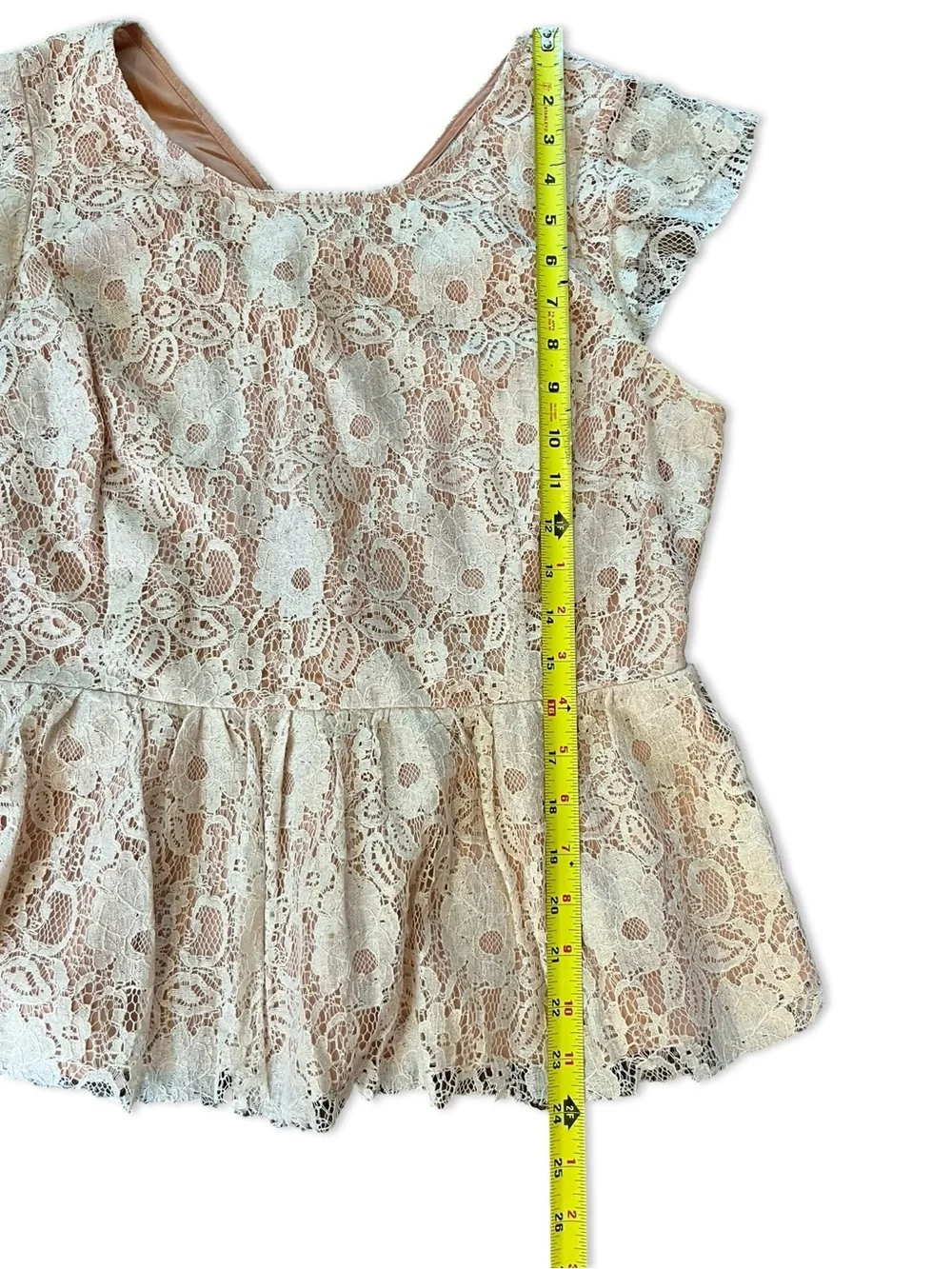 Maeve Anthropologie Lace Peplum Top Size Large Cream Floral Lace Romantic Boho - Picture 11 of 14
